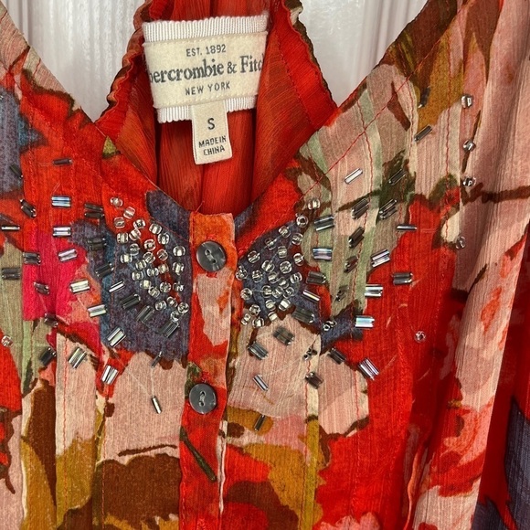 Abercrombie & Fitch Floral Fitted Waist Rope Spaghetti Strap Beaded Tank Top. - Picture 4 of 12